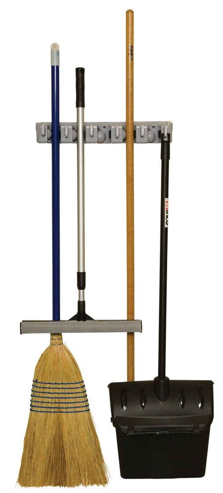 Winco Sanitation & Janitorial Each Winco MHH-5 Plastic Mop and Broom Rack with 5 Clips and 6 Hooks 16 Inch | Denson CFE