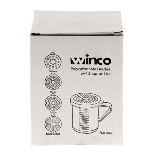 Winco Shakers & Dredgers Set Winco PDG-10AC 10 Ounce Clear Plastic Dredge with Four Snap-On Lids | Denson CFE