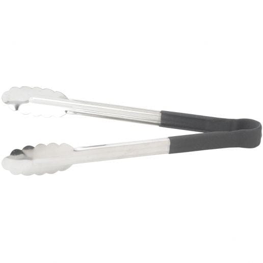 Winco Smallwares Each / Black Winco UTPH-9K Black 9 Inch Heat Resistant Heavy Duty Stainless Steel Utility Tongs | Denson CFE