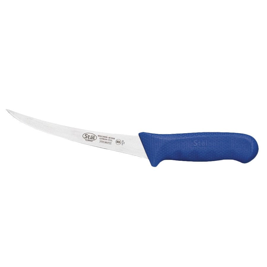 Winco Smallwares Each / Blue Winco KWP-60U Stal 6 Inch Boning Knife with Curved Flexible Blade and Blue Polypropylene Handle | Denson CFE