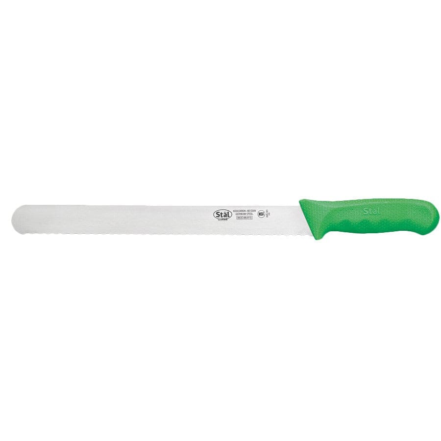 Winco Smallwares Each / Green Winco KWP-121G Stal 12 Inch Wavy Edge Slicer Knife with Green Polypropylene Handle | Denson CFE