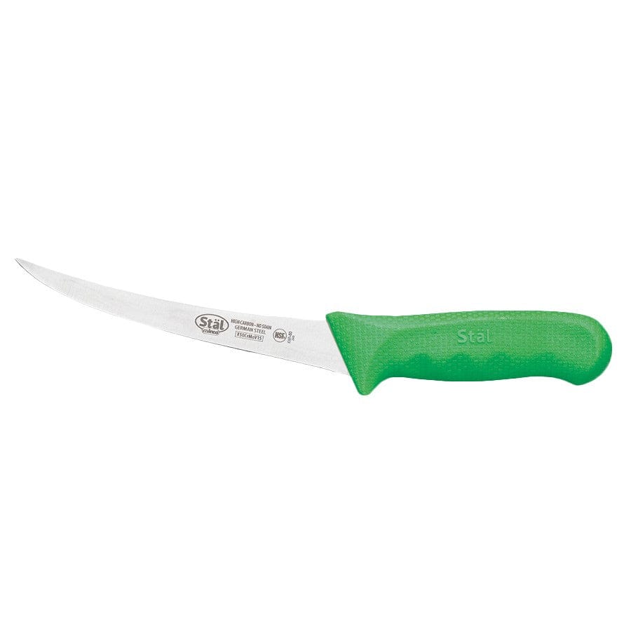 Winco Smallwares Each / Green Winco KWP-60G Stal 6 Inch Curved Flexible Boning Knife with Green Polypropylene Handle | Denson CFE