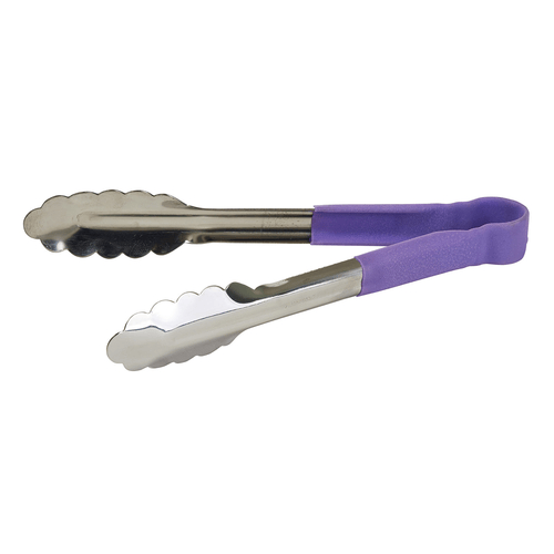 Winco Smallwares Each / Purple Winco UTPH-12P Allergen-Free Heat-Resistant Heavy-Duty Stainless Steel Utility Tongs with Purple Handle | Denson CFE