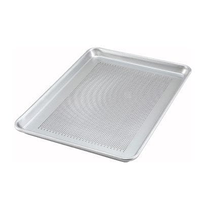 Winco Smallwares Each Winco ALXP-2618P Full Size Perforated Aluminum Sheet Pan 18 inch x 26 inch 16 Gauge | Denson CFE