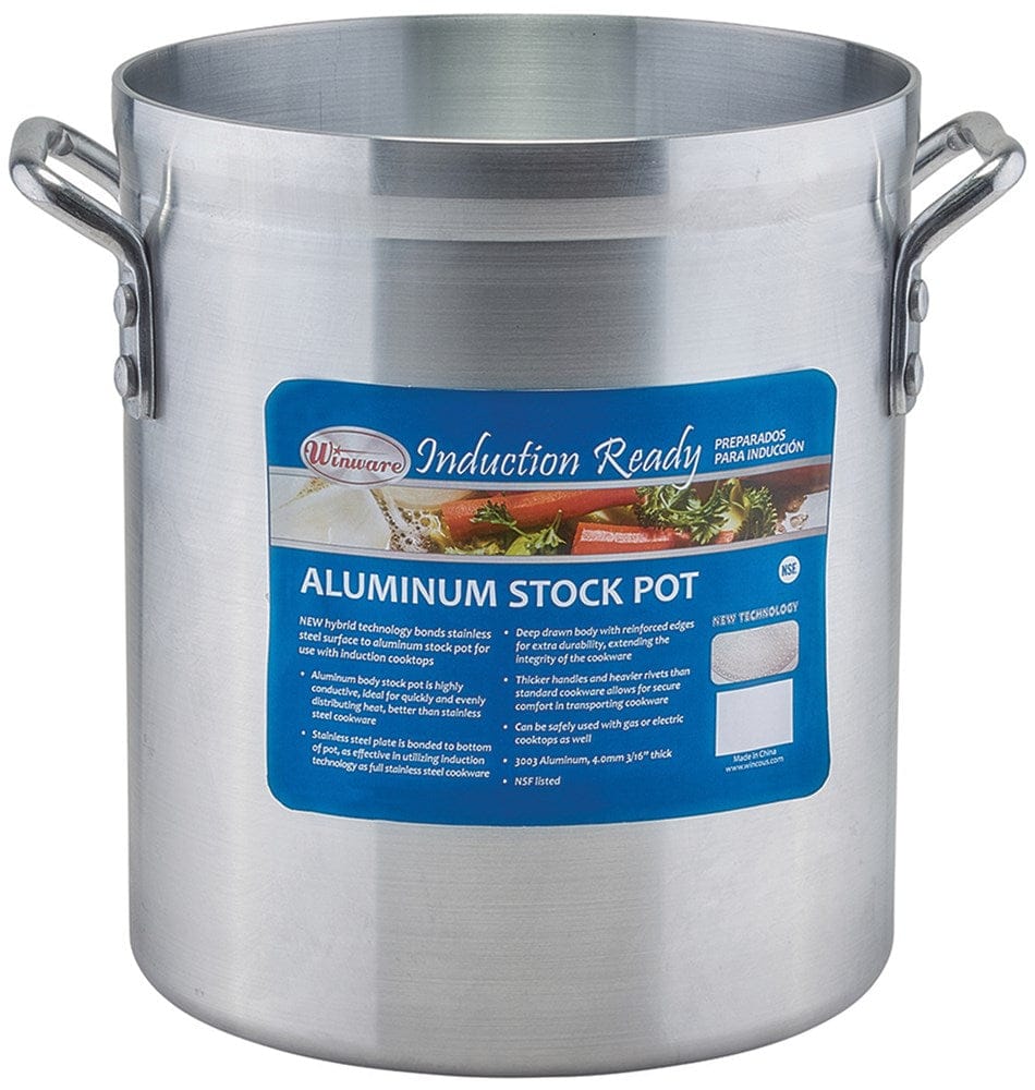 Winco Smallwares Each Winco AXSI-8 8 Quart Induction Ready Aluminium Stock Pot with Stainless Steel Bottom | Denson CFE