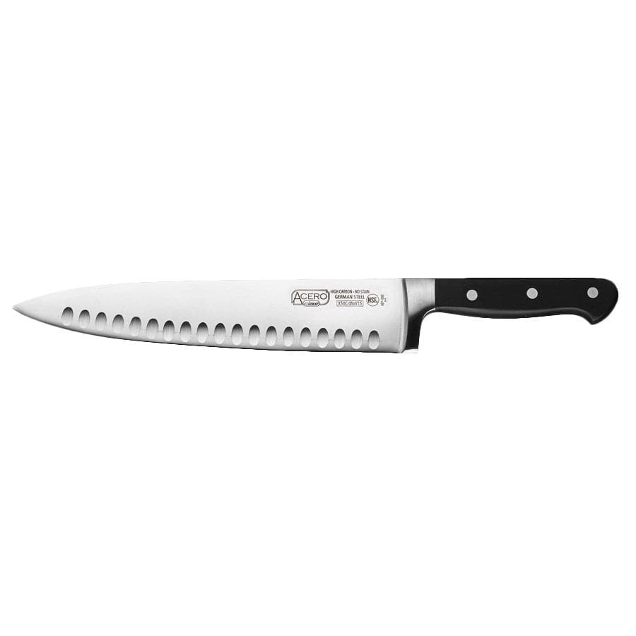 Winco Smallwares Each Winco KFP-103 Acero 10 Inch Chef Knife Hollow Ground Edge Full Tang German Steel | Denson CFE