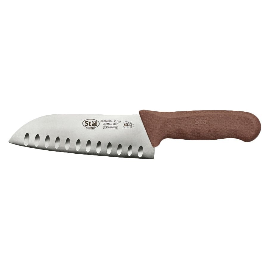 Winco Smallwares Each Winco KWP-70N Santoku Knife 7 Inch High Carbon Stainless Steel Brown Handle | Denson CFE