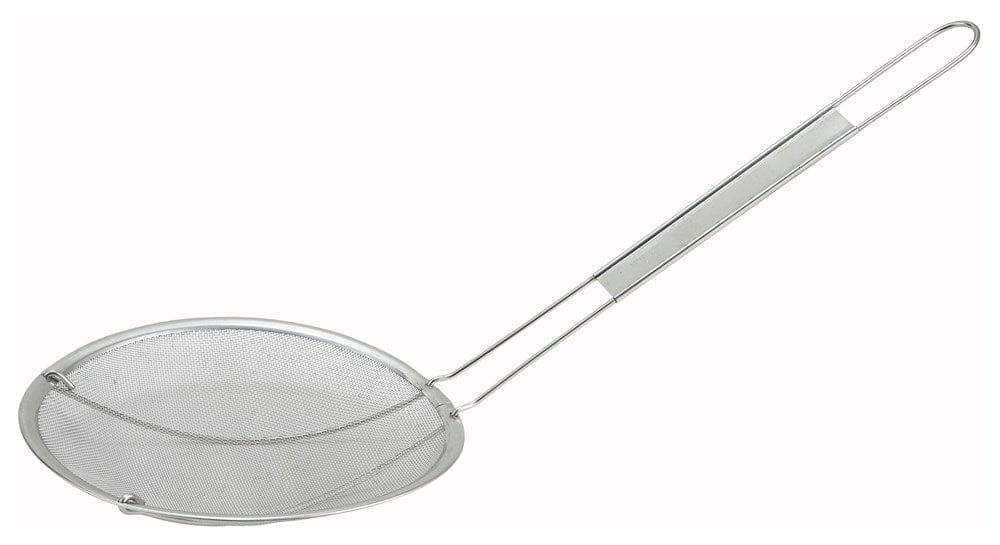 Winco Smallwares Each Winco MSS-6F 6 Inch Stainless Steel Fine Mesh Strainer with Wire Loop Handle and Hanging Hole | Denson CFE