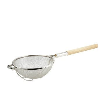 Winco Smallwares Each Winco MST-1010D Stainless Steel Medium Double Mesh Strainer with Wooden Handle | Denson CFE