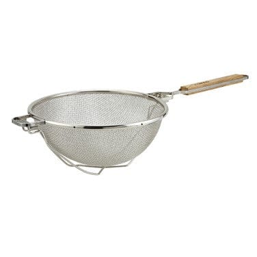Winco Smallwares Each Winco MST-10RB 10.5 Inch Double Mesh Reinforced Strainer with Wooden Handle | Denson CFE