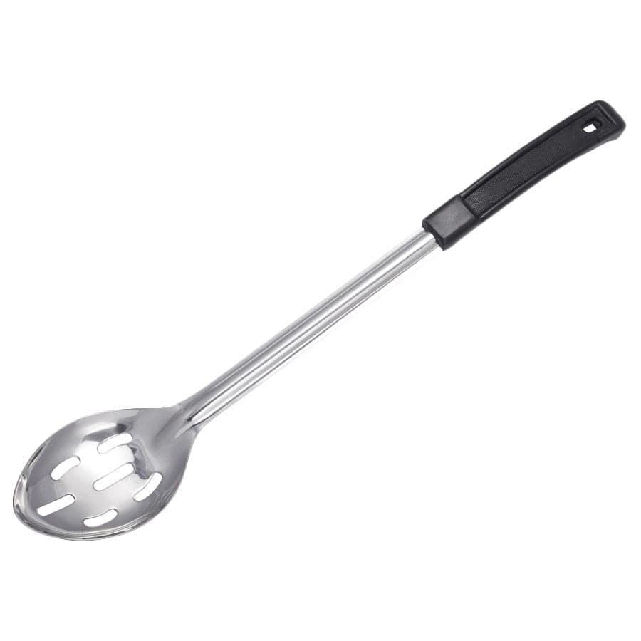 Winco Smallwares Each Winco Prime 15 Inch Stainless Steel Slotted Basting Spoon with Black Plastic Handle | Denson CFE