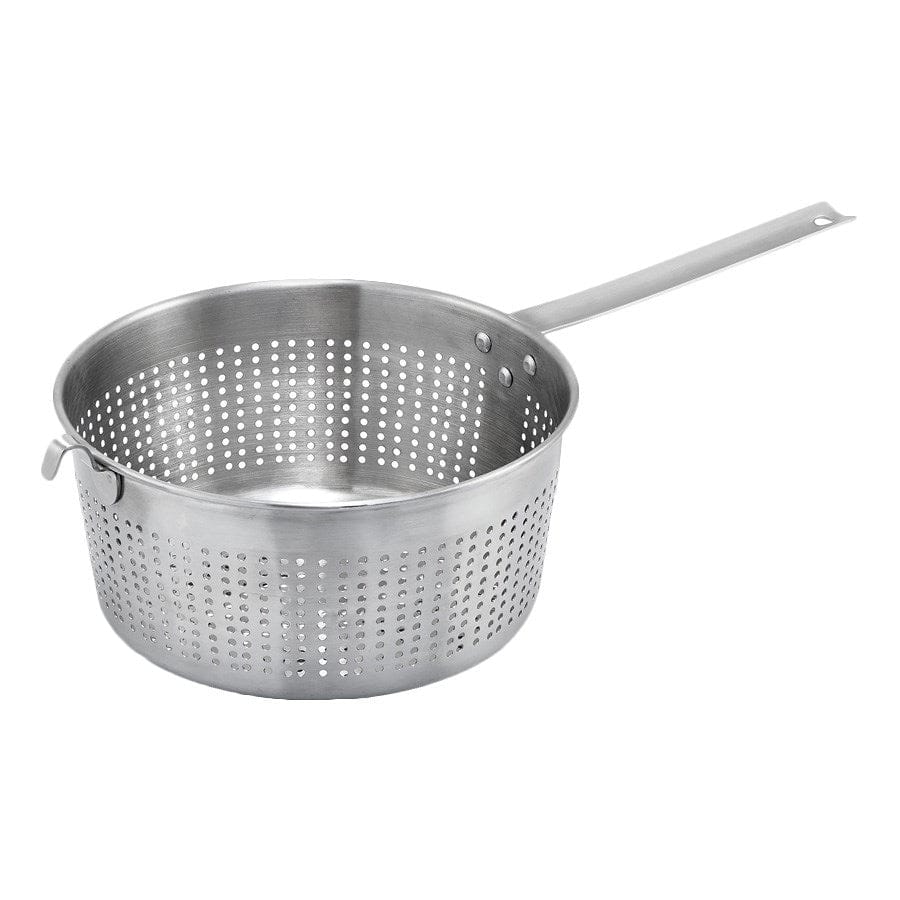 Winco Smallwares Each Winco SSS-3 Spaghetti Strainer 8.5 Inch Round Stainless Steel with Tri-Riveted Handle and Helper Hook | Denson CFE