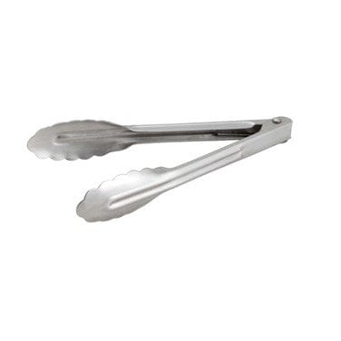 Winco Smallwares Each Winco UT-7 Heavyweight 7 Inch Stainless Steel Scalloped-Edge Utility Tongs | Denson CFE