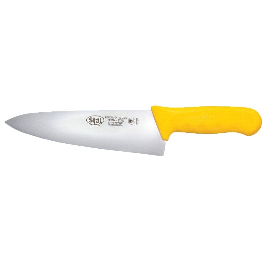 Winco Smallwares Each / Yellow Winco KWP-80Y Stal 8 Inch Chef's Knife with Yellow Polypropylene Handle | Denson CFE