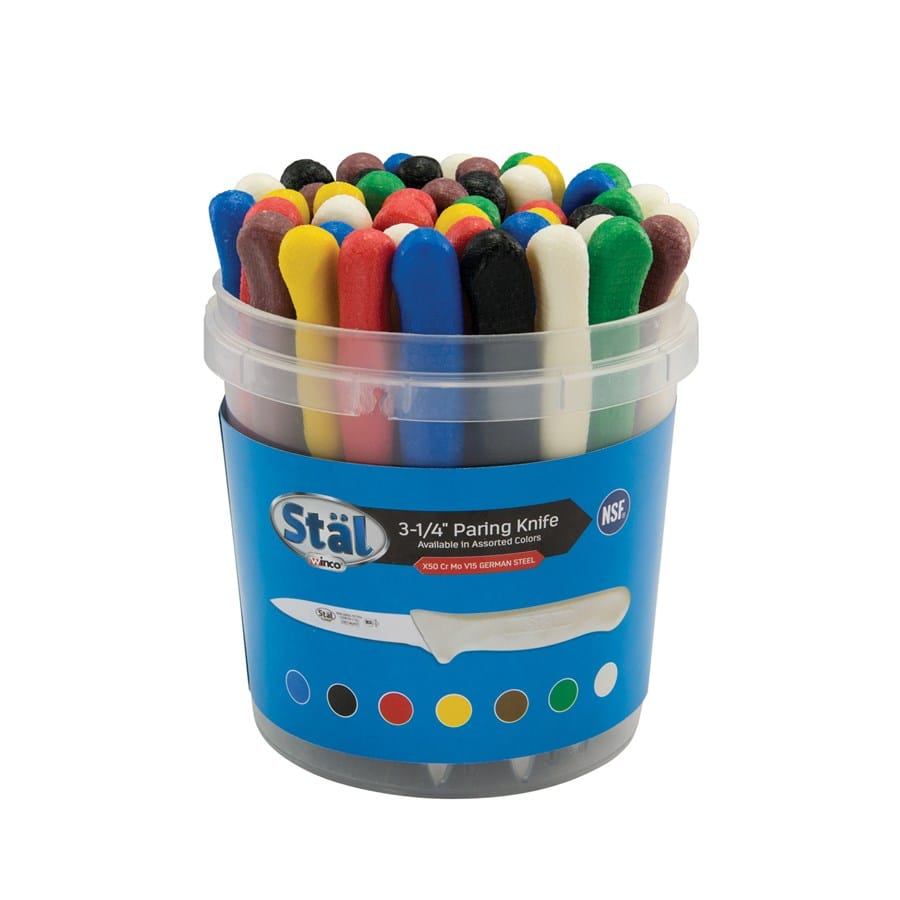 Winco Smallwares Pack Winco KWP-3046 Stal Paring Knife 3-1/4 Inch Blade Bulk Pack of 46 Assorted Colours | Denson CFE