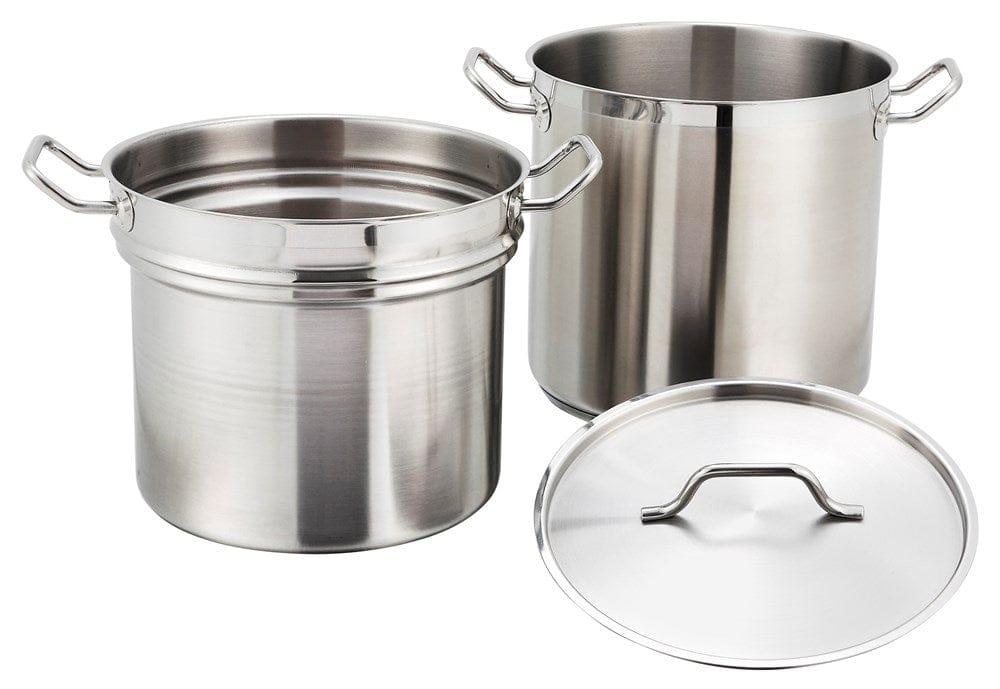 Winco Smallwares Set Winco SSDB-16 Stainless Steel 16 Quart Double Boiler with Cover for Induction Cooking | Denson CFE