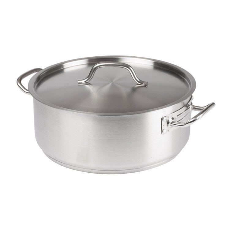 Winco Smallwares Set Winco SSLB-10 10 Quart Stainless Steel Brazier with Cover Tri-Ply Heavy Duty Induction Ready | Denson CFE