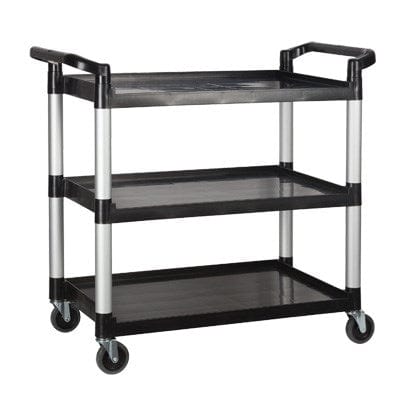 Winco Storage & Transport Set / Black Winco UC-3019K Plastic Utility Cart, 40-3/4"L x 19-1/2"W x 37-3/8"H, 3 Tier, Black