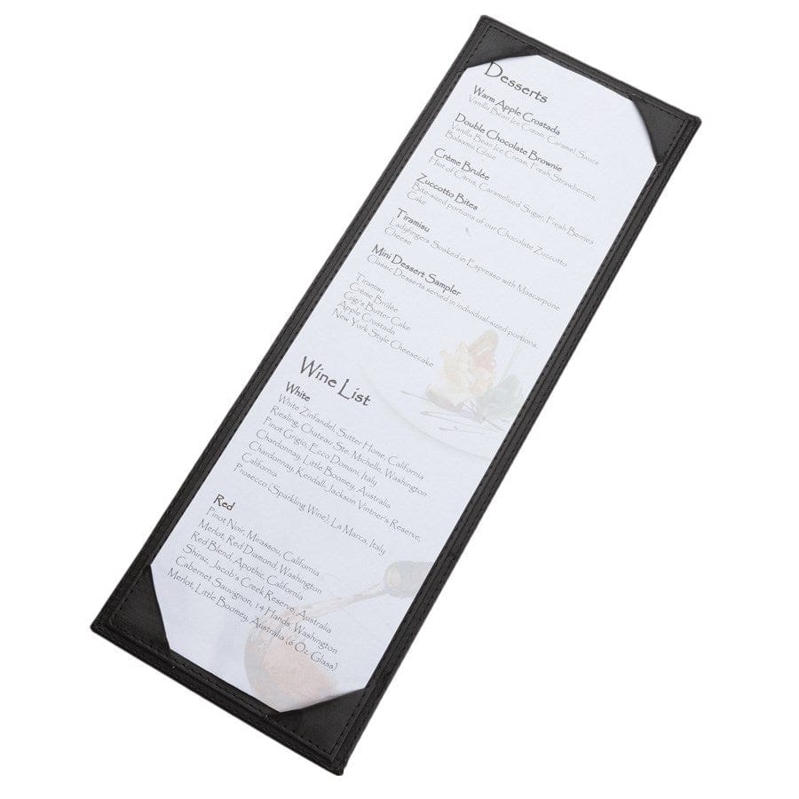 Winco Tabletop & Serving Each / Black Winco LMS414BK Leather-Like Single View Menu Cover for 4-1/2 by 14 Inch Inserts Black | Denson CFE