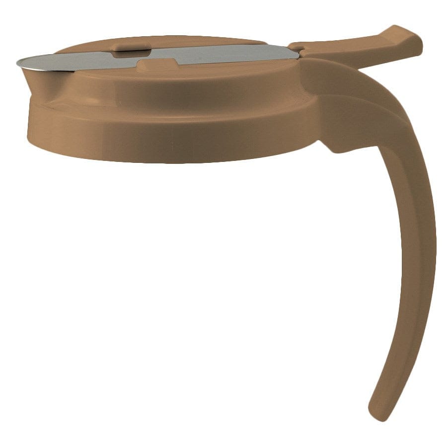 Winco Unclassified Each Winco PSUD-TLid Syrup Dispenser Lid for 32oz and 48oz Tan Plastic with Stainless Steel Slide Cover | Denson CFE