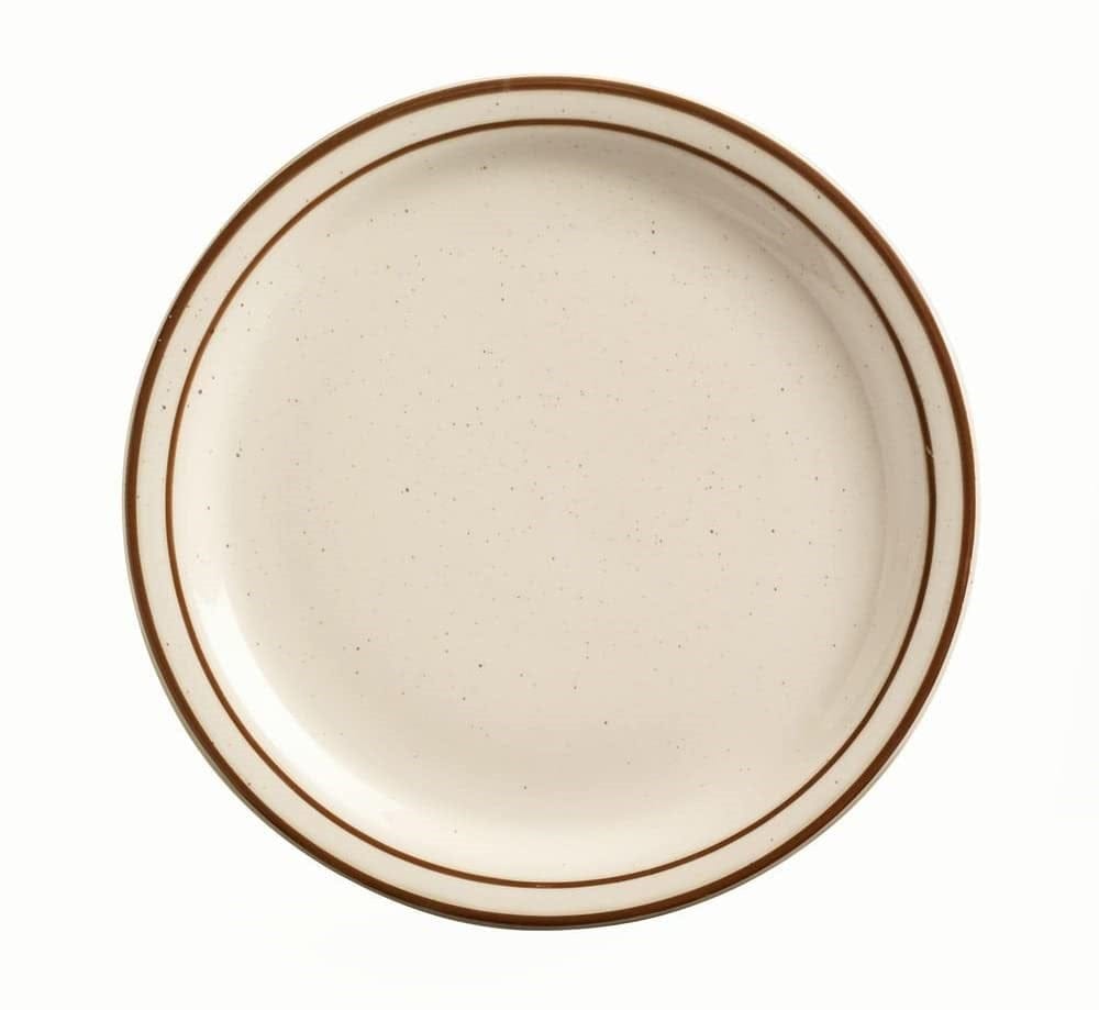 World Tableware Canada Dinnerware 3 Doz / Stoneware / White World Tableware DSD-7 7 1/4" Desert Sand Plate - Speckled, (2) Brown Bands
