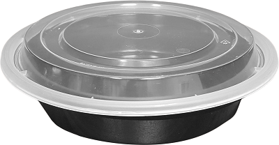 0 Unclassified Case Microwaveable Containers 150 sets, 7", 24oz, Round, Black Base w/ Clear Lids