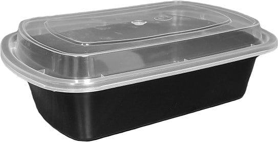 Denson CFE Unclassified Case Microwaveable Containers 150 sets, 32oz, Round, Black Base w/ Clear Lids