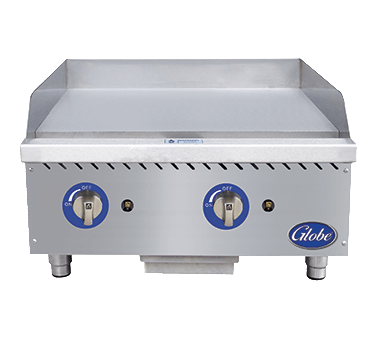 Globe Commercial Grills Each Globe GG24G 24” Wide Gas Countertop Griddle With Two Burners And Manual Controls - 60,000 BTU