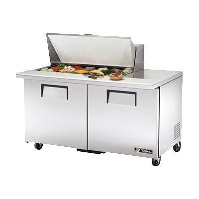 True Food International Canada Refrigerated Prep Tables Each True TSSU-60-18M-B-HC 60-3/8” Mega-Top Two Door Sandwich / Salad Food Prep Table Refrigerator With 18 Food Pans And Hydrocarbon Refrigerant - 115V